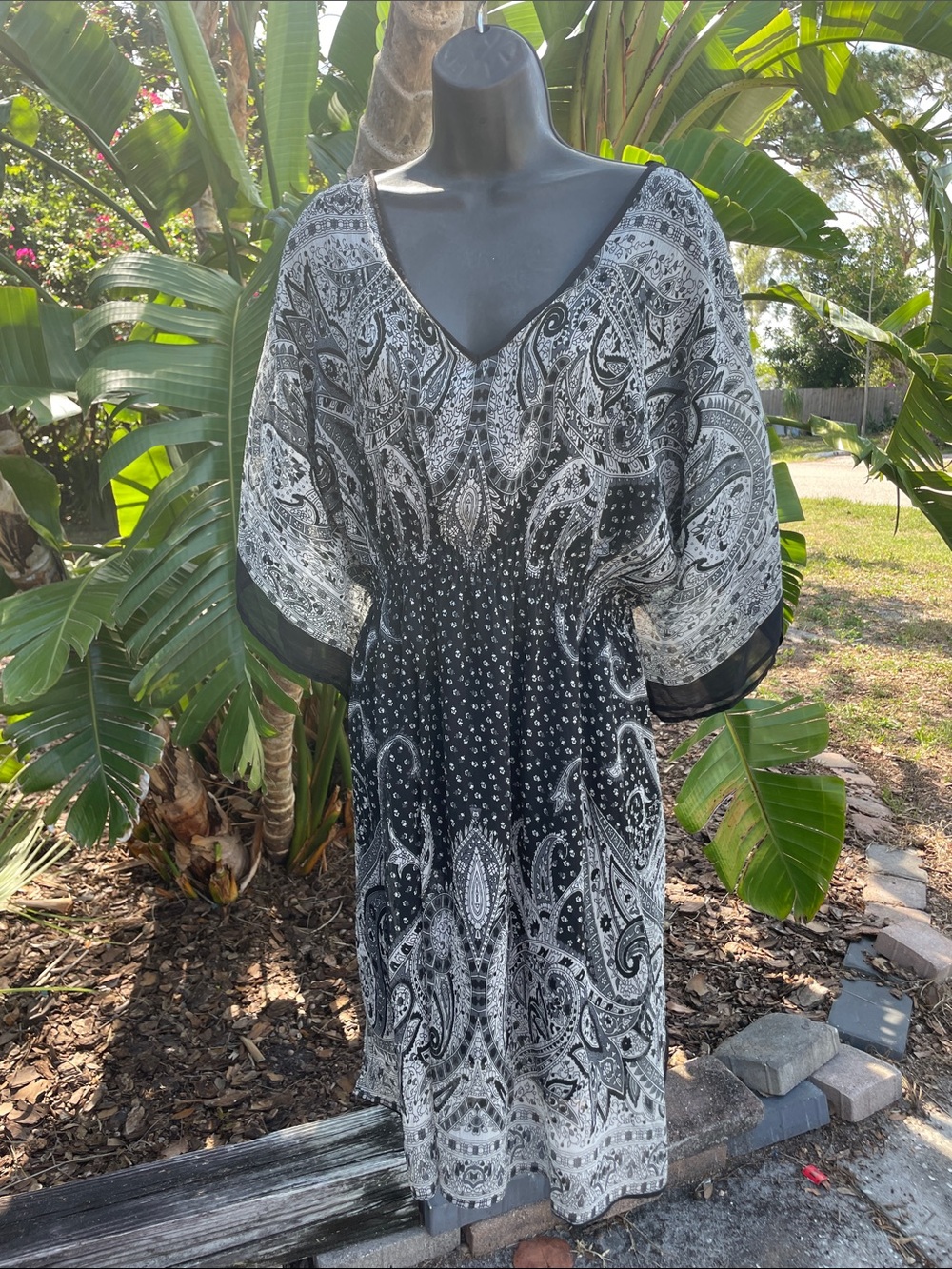 bandanna, print or scarf, print sheer calf tan style dress